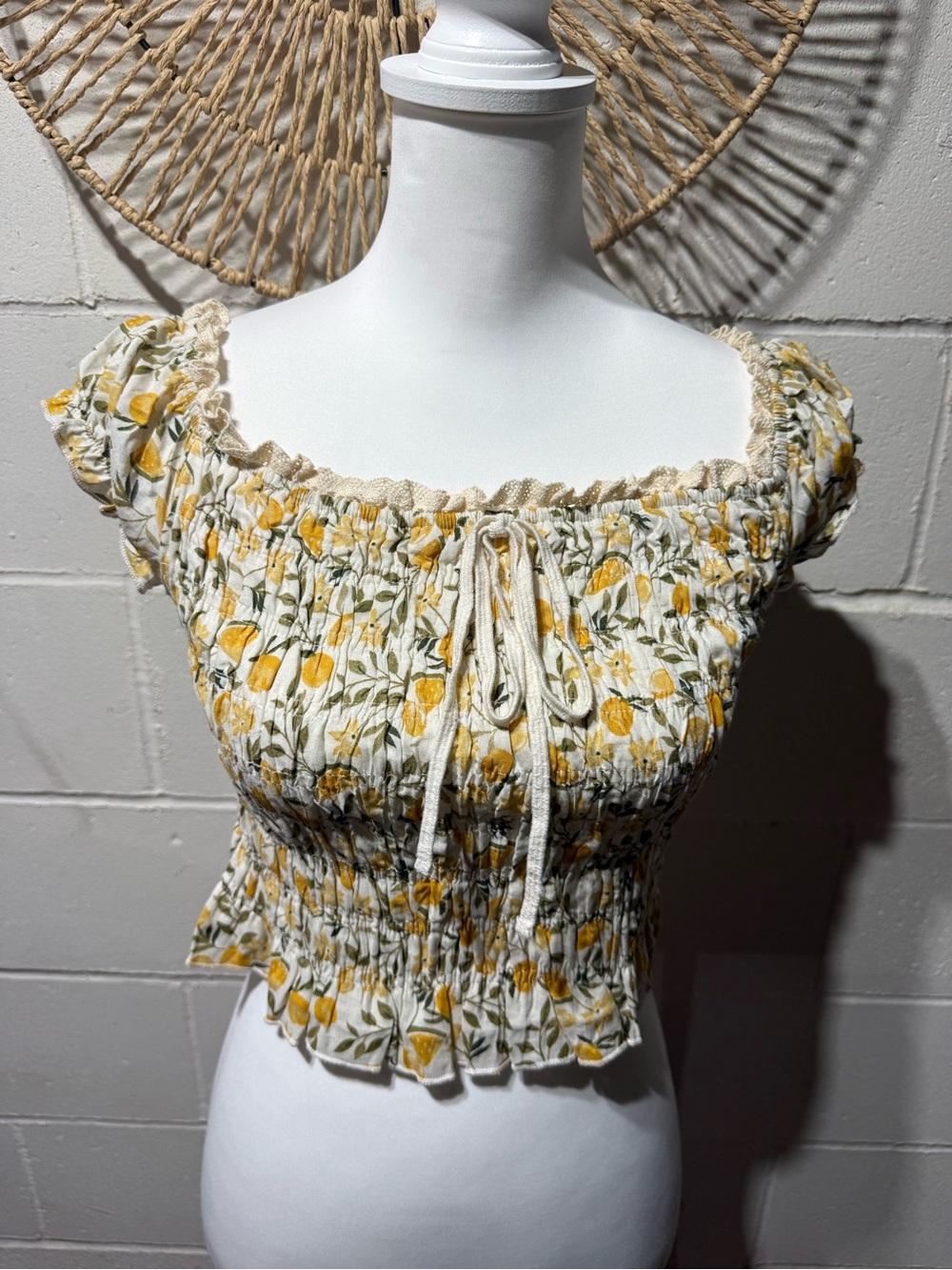 iris Yellow Lemon Smocked Crop Top